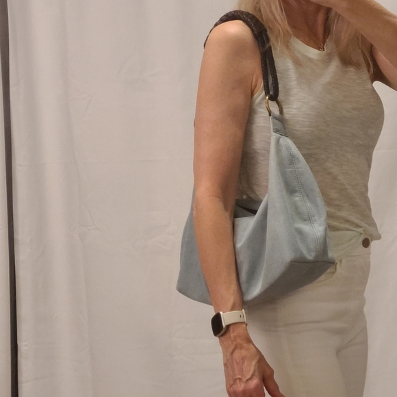 Henri Lou Suede Teal Blue Green Shoulder Bag - Picture 17 of 17